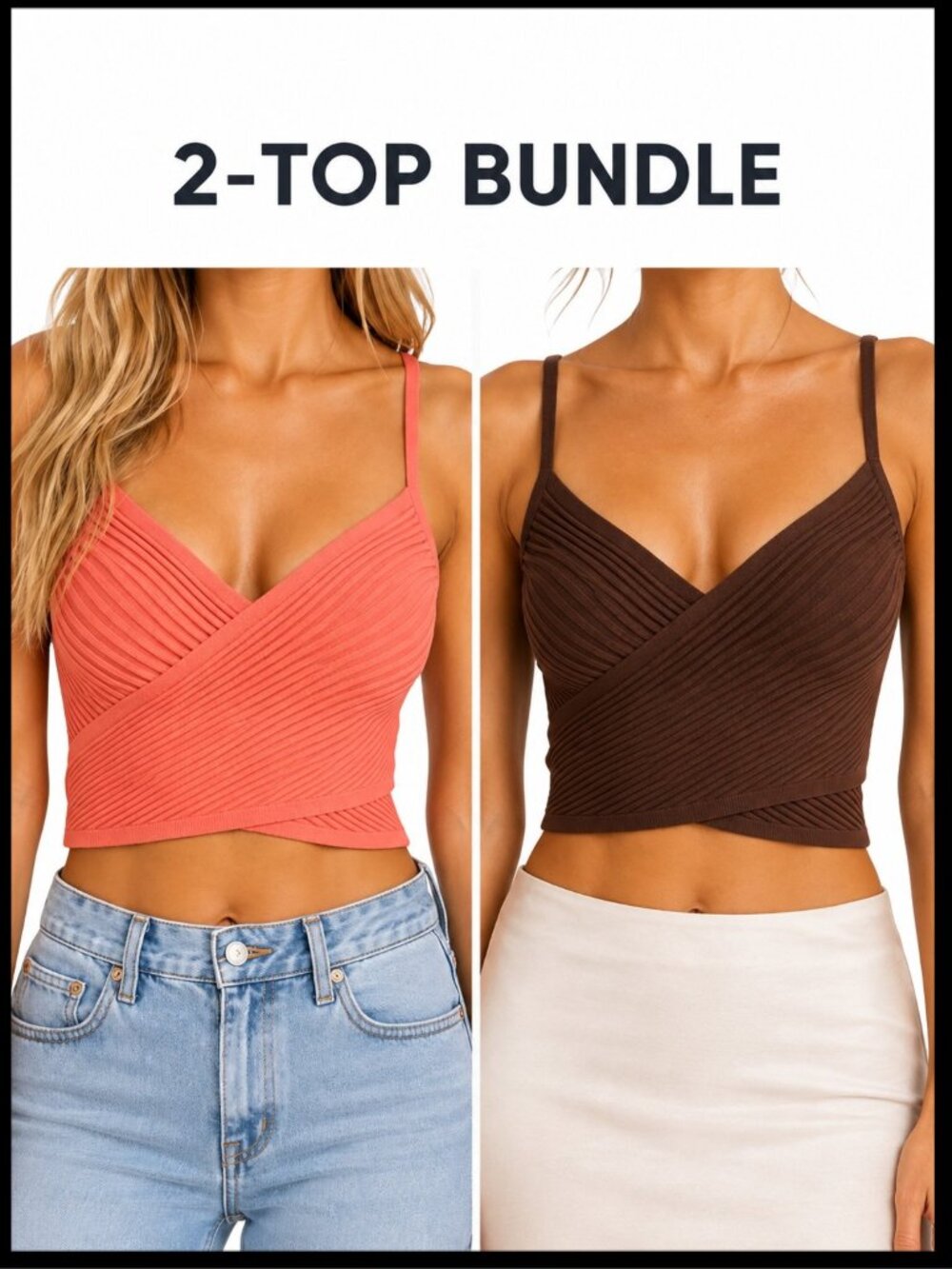 Aerie Ribbed Crossover Cami Crop Tops Coral Brown Bundle of 2 Size S